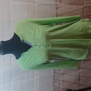 Chaps Denim Button Down Lime Green Long Sleeve Top -Front Pockets XL